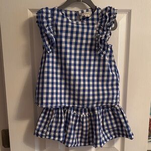 Crewcuts Blue and White Gingham Skirt Set Size 3